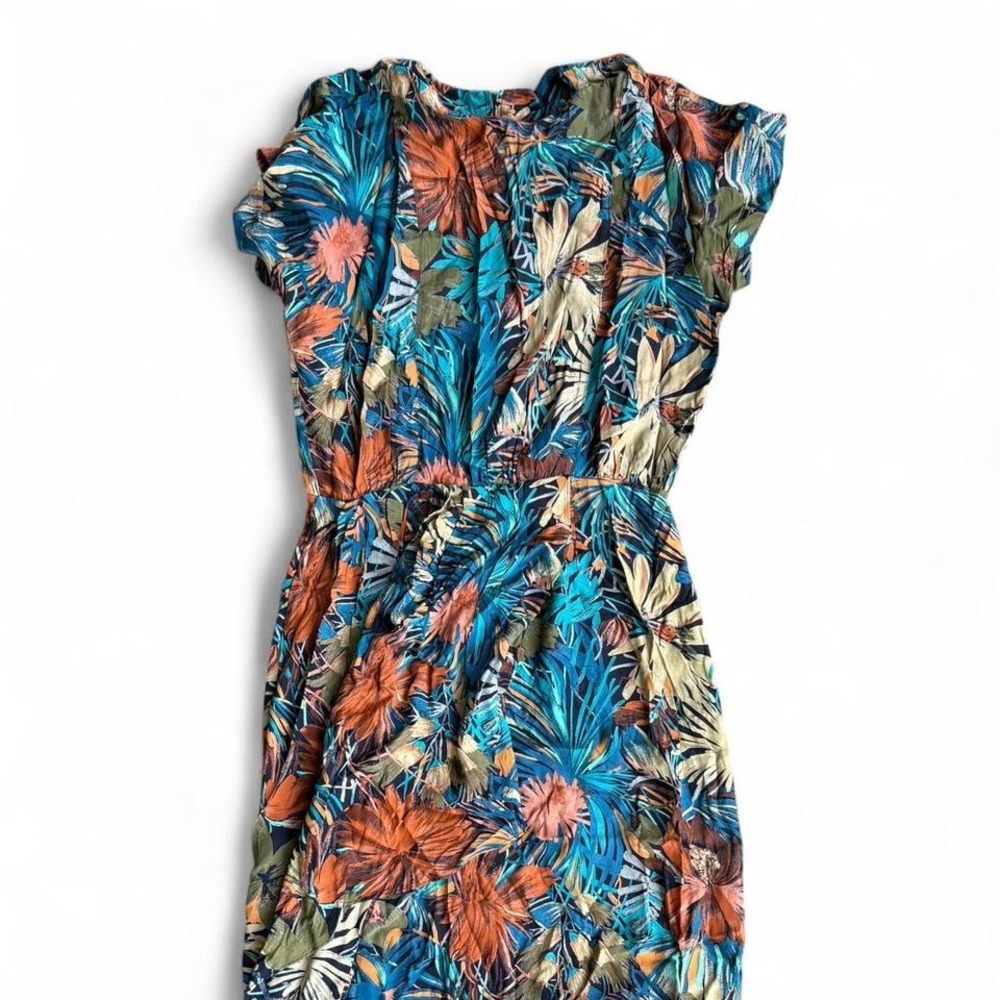 Multi-coloured floral print dress with‎ short sleeves